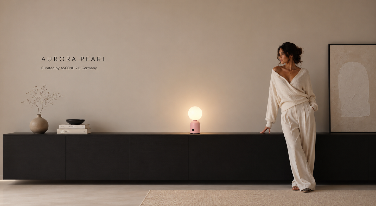 ASCEND 21 Aurora Pearl – Design-Tischlampe in Rosa – Kugellampe mit opalem Leuchtkopf – Minimalistische LED-Tischleuchte für Wohnzimmer, Schlafzimmer & Nachttisch – 23 x 8 cm