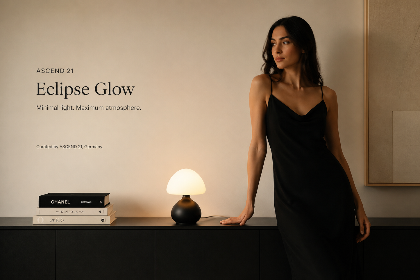 ASCEND 21 Eclipse Glow – Schwarze Design Pilzlampe mit LED – Minimalistische Tischlampe im Mid-Century Stil – USB-Tischlampe mit 3 Lichtfarben & Dimmfunktion – 19,5 cm – Modernes Wohnaccessoire