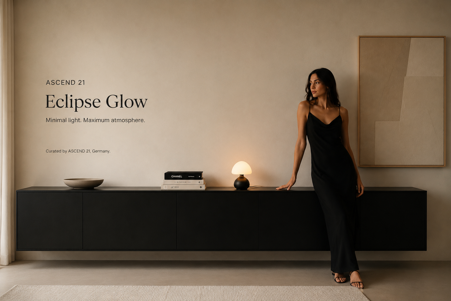 ASCEND 21 Eclipse Glow – Schwarze Design Pilzlampe mit LED – Minimalistische Tischlampe im Mid-Century Stil – USB-Tischlampe mit 3 Lichtfarben & Dimmfunktion – 19,5 cm – Modernes Wohnaccessoire