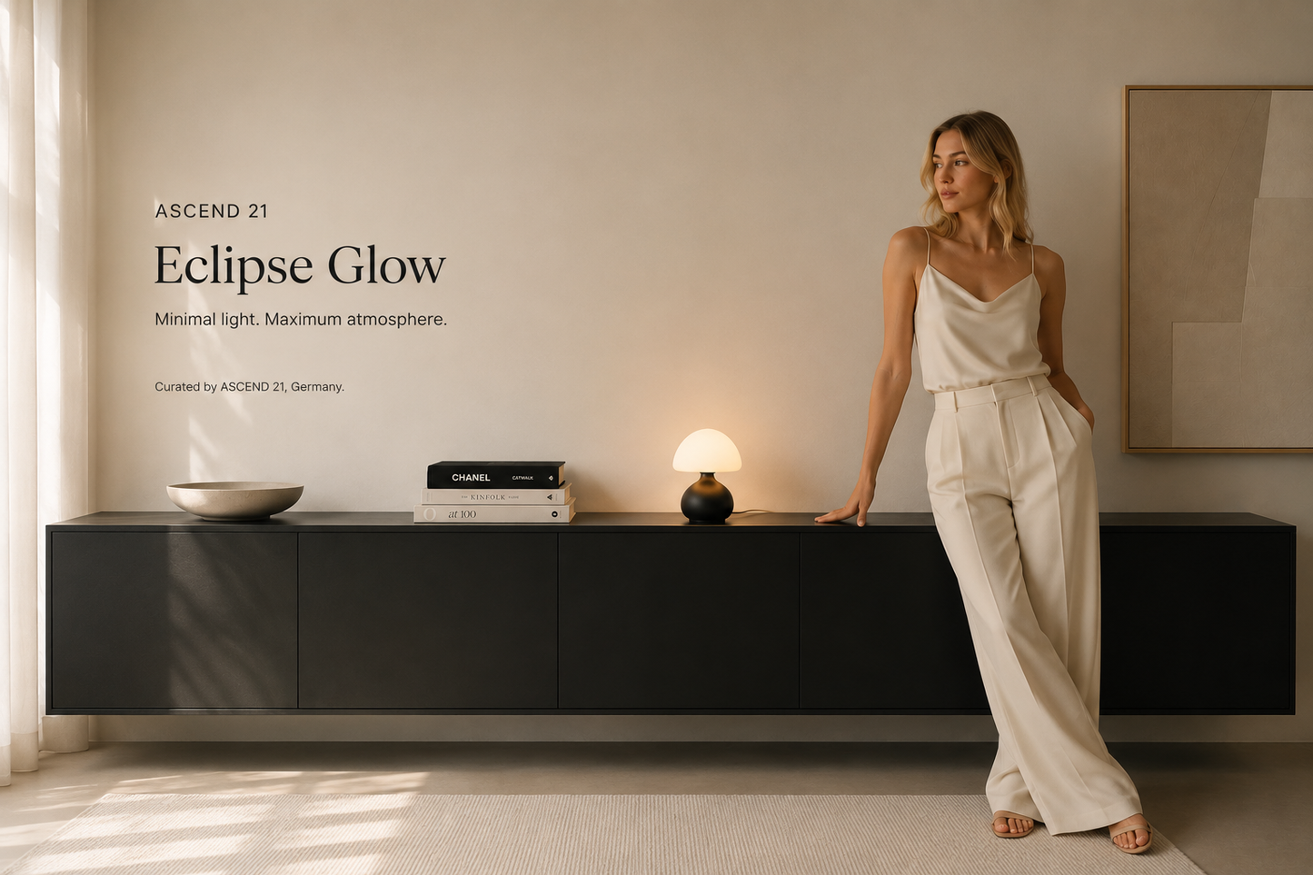 ASCEND 21 Eclipse Glow – Schwarze Design Pilzlampe mit LED – Minimalistische Tischlampe im Mid-Century Stil – USB-Tischlampe mit 3 Lichtfarben & Dimmfunktion – 19,5 cm – Modernes Wohnaccessoire