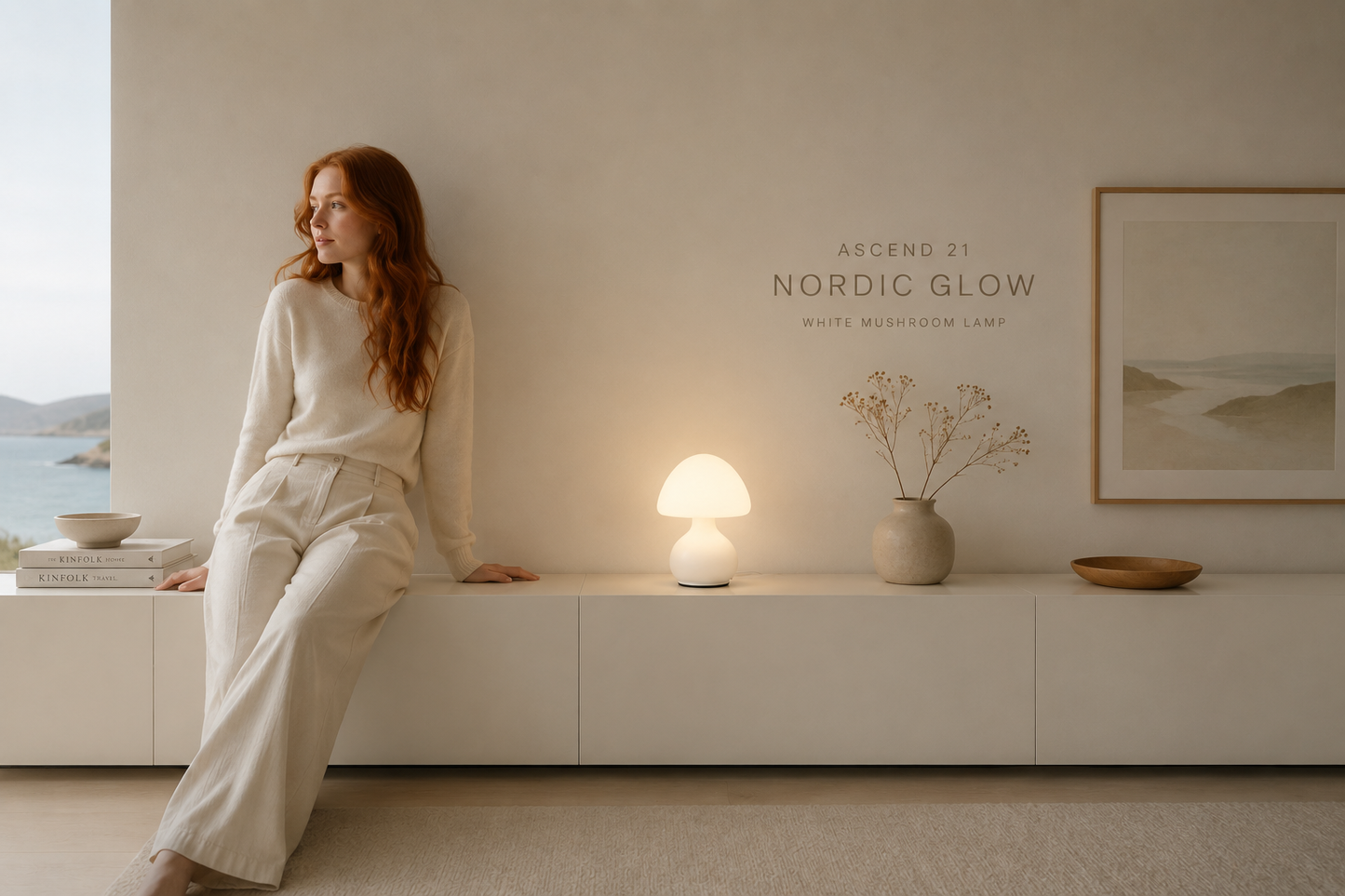 ASCEND 21 Nordic Glow – Weiße Design Pilzlampe mit LED – Minimalistische Tischlampe im Skandinavischen Stil – USB-Tischlampe mit 3 Lichtfarben & Dimmfunktion – 19,5 cm – Modernes Wohnaccessoire