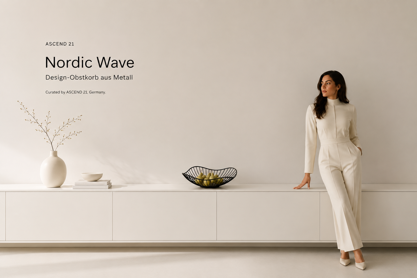 ASCEND 21 Nordic Wave – Design Obstkorb aus Metall – Dekorativer Brotkorb & Obstschale – Moderne Drahtschale in Mattschwarz – Minimalistische Dekoschale für Küche, Esstisch & Wohnzimmer – 37 cm