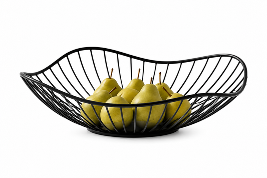 ASCEND 21 Nordic Wave – Design Obstkorb aus Metall – Dekorativer Brotkorb & Obstschale – Moderne Drahtschale in Mattschwarz – Minimalistische Dekoschale für Küche, Esstisch & Wohnzimmer – 37 cm