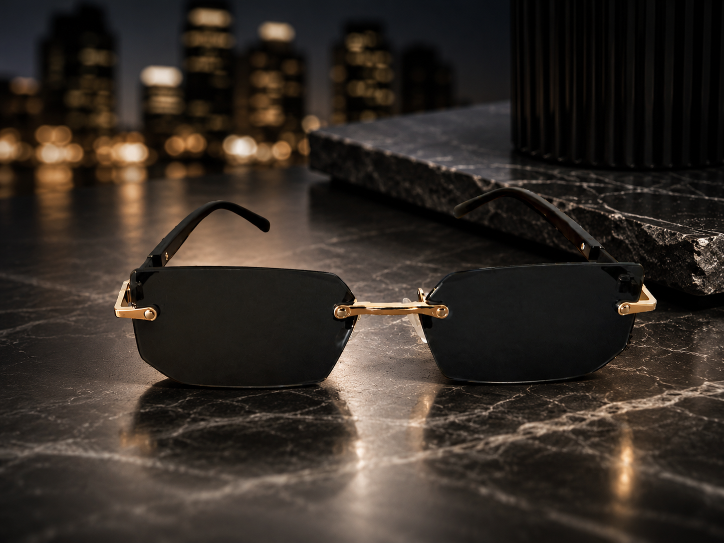 ASCEND 21 Urban Black Deko-Sonnenbrille – Schwarze Gläser im modernen minimalistischen Design – Stylische Dekobrille für Fotografie, Schaufenster, Requisiten & kreative Raumgestaltung