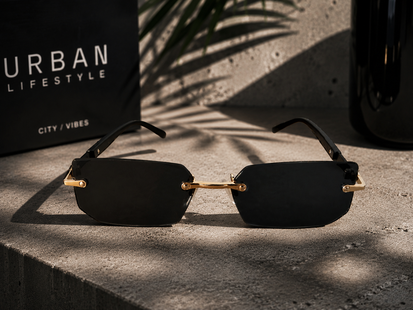 ASCEND 21 Urban Black Deko-Sonnenbrille – Schwarze Gläser im modernen minimalistischen Design – Stylische Dekobrille für Fotografie, Schaufenster, Requisiten & kreative Raumgestaltung