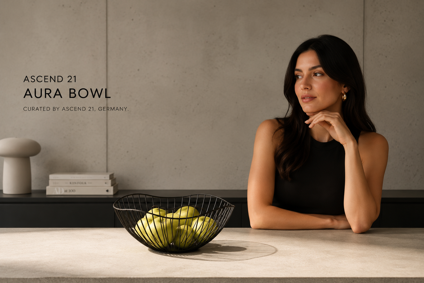 ASCEND 21 Aura Bowl – Design Obstkorb aus Metall, Schwarz – Moderner Obstkorb Ø 27 cm – Dekorative Obstschale & Brotkorb im minimalistischen Skandi-Design für Küche, Esstisch & Wohnzimmer