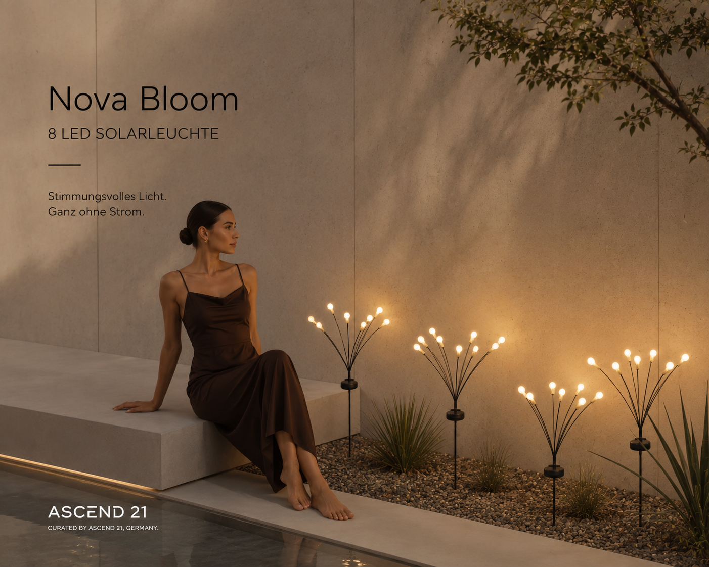 ASCEND 21 Nova Bloom Solarleuchte – 8 LED Gartenleuchte für Außen – Dekorative Solar-Gartenlampe mit warmweißem Licht – Wetterfest – Ideal für Garten, Beet, Balkon & Terrasse