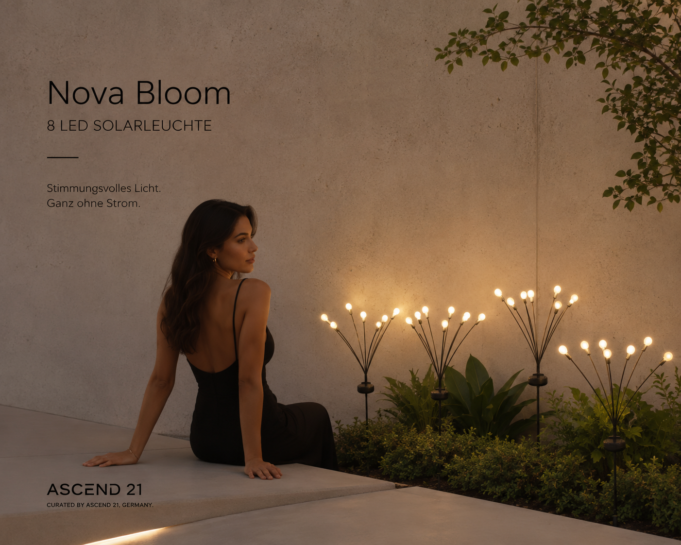 ASCEND 21 Nova Bloom Solarleuchte – 8 LED Gartenleuchte für Außen – Dekorative Solar-Gartenlampe mit warmweißem Licht – Wetterfest – Ideal für Garten, Beet, Balkon & Terrasse
