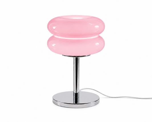 ASCEND 21 Aurora Blush Tischlampe Rosa – Retro Glaslampe mit warmem Ambientelicht – Design Tischleuchte im Vintage Stil für Schlafzimmer, Wohnzimmer & modernes Interior