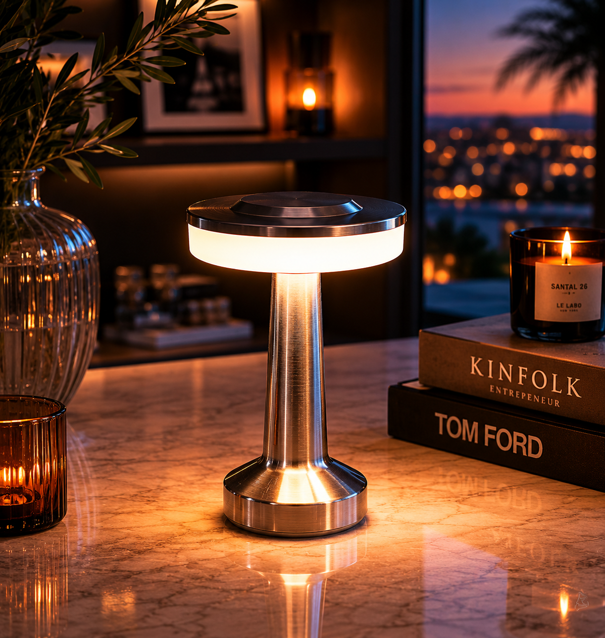 ASCEND 21 Galactic Glow LED Tischlampe Silber – Futuristische Designlampe mit Ambientelicht – Dimmbare Tischleuchte mit Farbmodi für Schlafzimmer, Wohnzimmer & modernes Interior