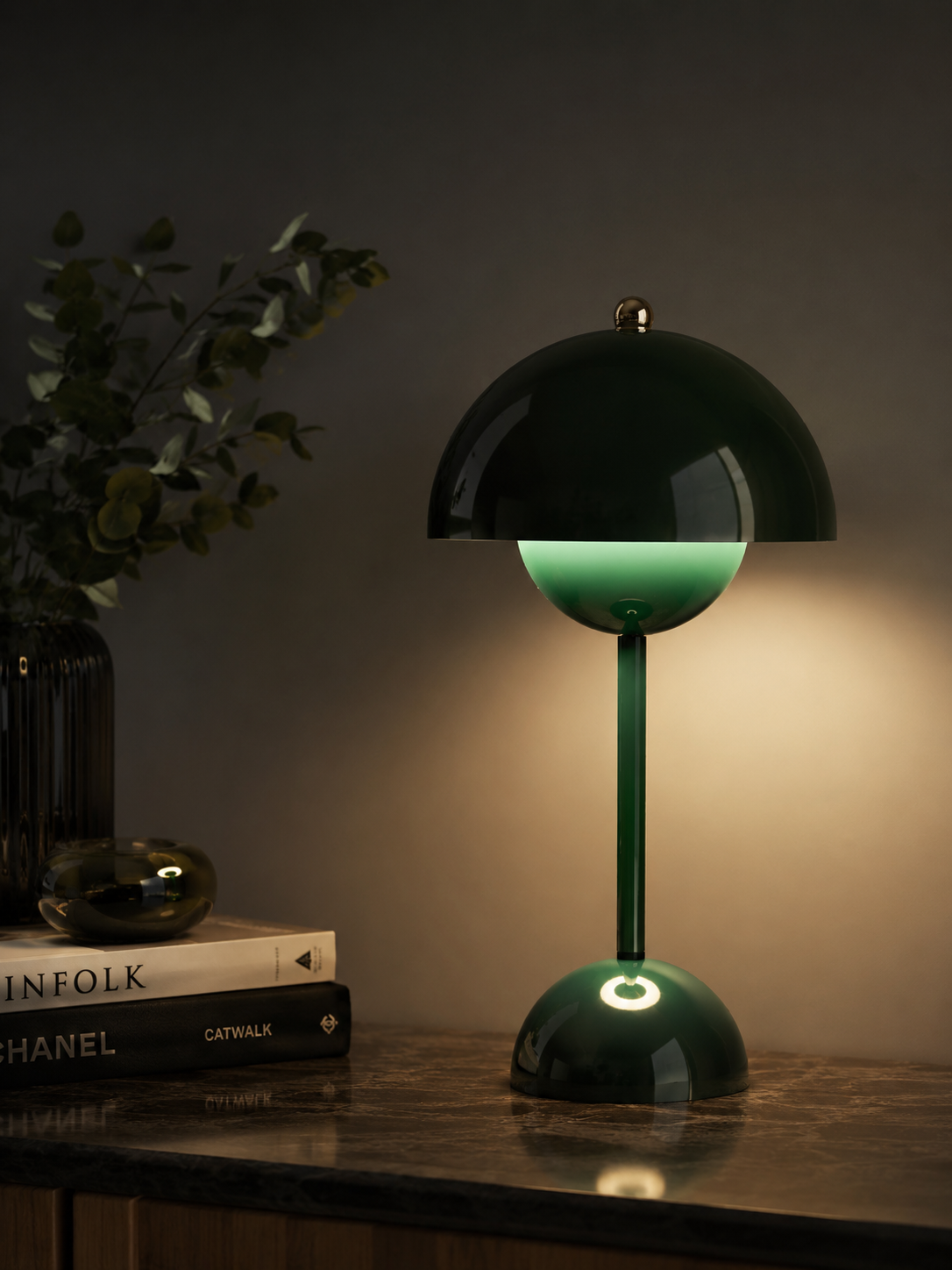 ASCEND 21 Forest Glow LED-Tischlampe – Große dunkelgrüne Retro Tischleuchte, dimmbar, moderne Pilzlampe für Wohnzimmer, Schlafzimmer, Büro & stilvolle Wohnräume