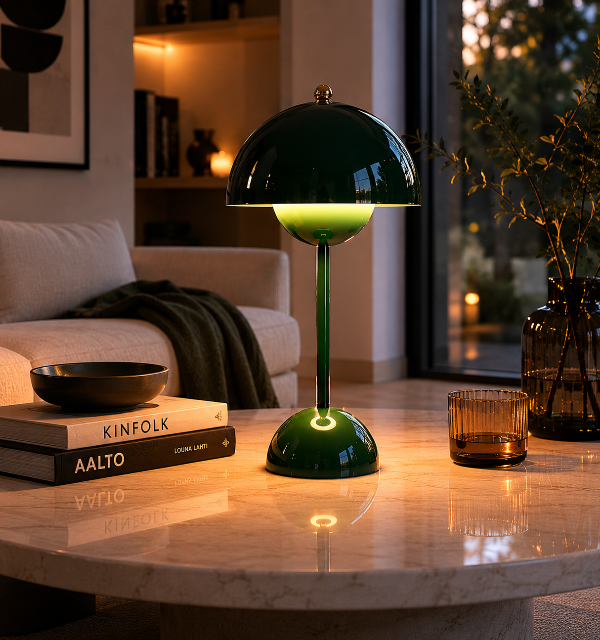 ASCEND 21 Forest Glow LED-Tischlampe – Große dunkelgrüne Retro Tischleuchte, dimmbar, moderne Pilzlampe für Wohnzimmer, Schlafzimmer, Büro & stilvolle Wohnräume