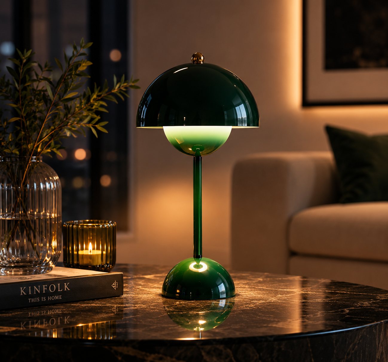 ASCEND 21 Forest Glow LED-Tischlampe – Große dunkelgrüne Retro Tischleuchte, dimmbar, moderne Pilzlampe für Wohnzimmer, Schlafzimmer, Büro & stilvolle Wohnräume