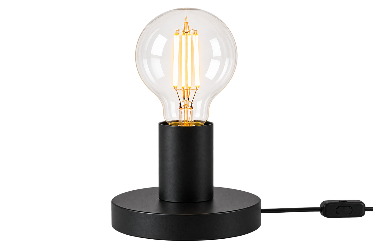 ASCEND 21 Nordic Base E27 Tischlampenbasis aus Metall – Minimalistischer Lampenfuß mit Kabel & Schalter – Schwarz – für E27 Leuchtmittel