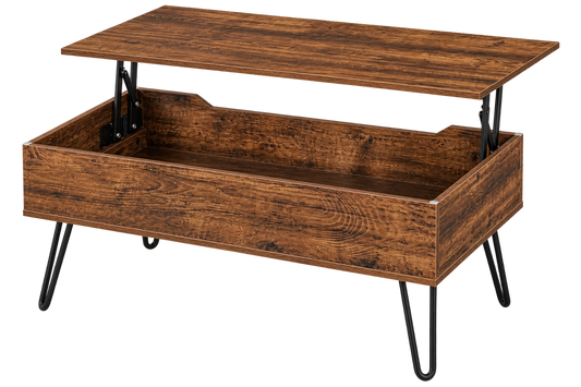 ASCEND 21 Nordic Loft Couchtisch mit Stauraum – höhenverstellbare Tischplatte, moderner Wohnzimmertisch in Holzoptik mit Metallgestell, 95 × 50 cm