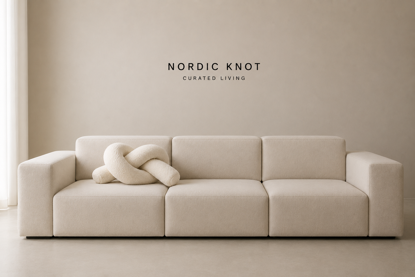 ASCEND 21 Nordic Knot – Dekoratives Knoten-Kissen aus weichem Bouclé-Stoff – Modernes Sofakissen im skandinavischen Design – Kuscheliges Wohnaccessoire für Sofa, Bett & Sessel – Cremeweiß