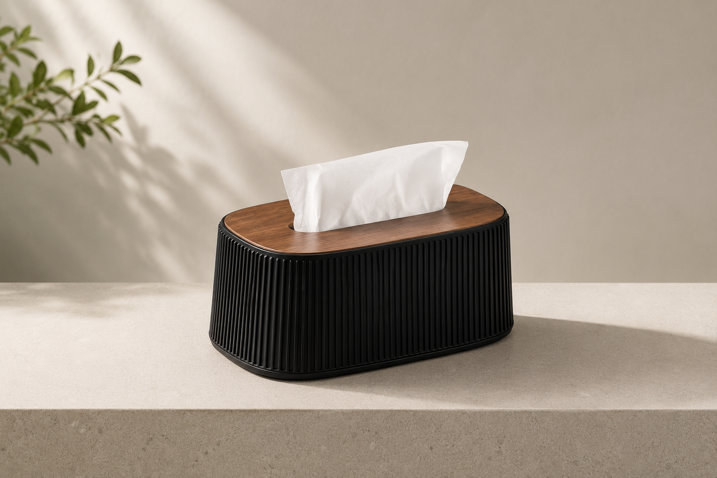 ASCEND 21 Nordic Flow – Design Taschentuchbox mit Holzdeckel – Moderne Kosmetiktücher Box in Schwarz – Dekorative Tissue Box für Badezimmer, Wohnzimmer, Büro & Schlafzimmer – Nachfüllbarer Tuchspender