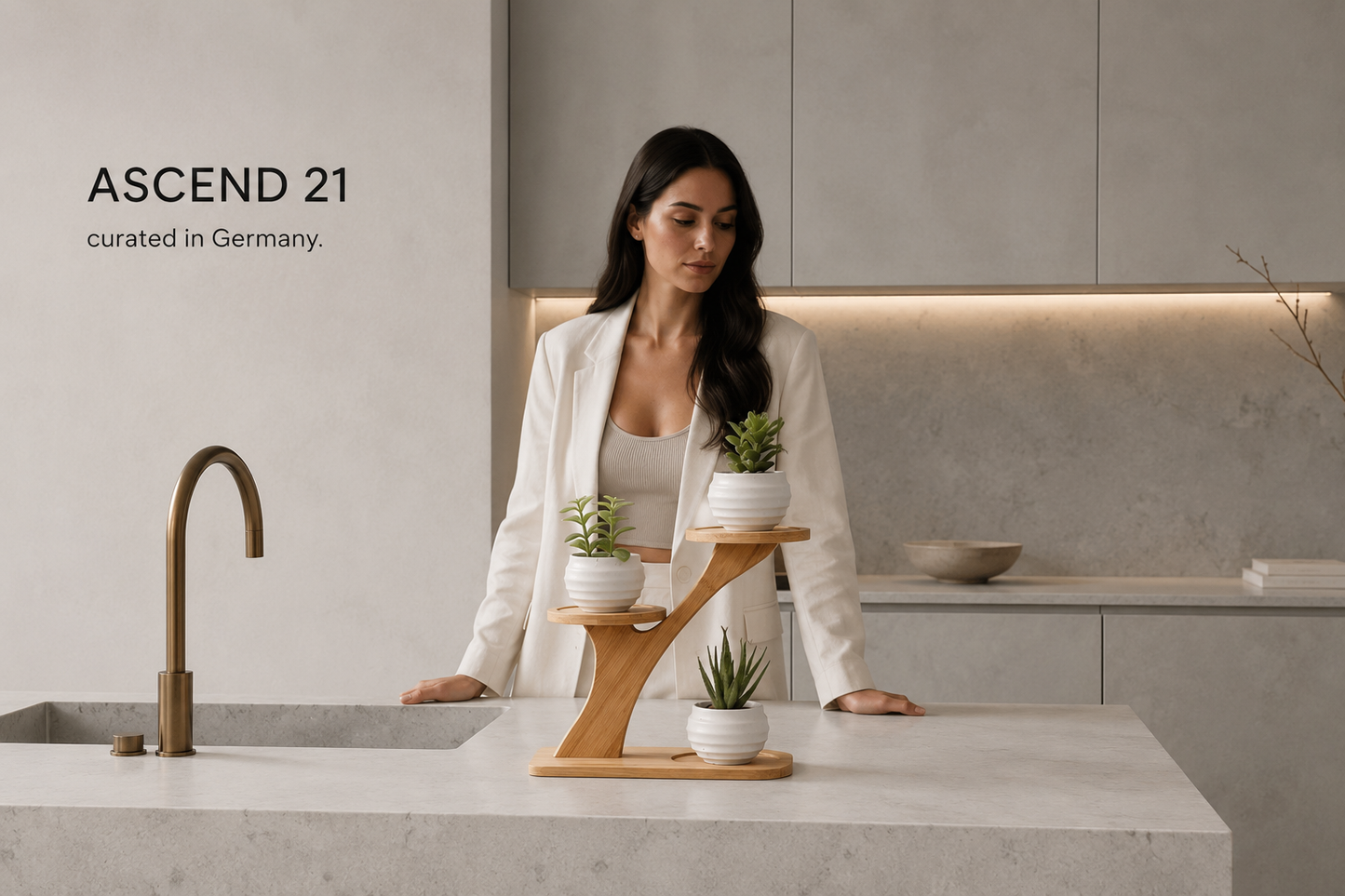 ASCEND 21 Nordic Grove – Bambus Pflanzenständer mit 3 Ebenen – Minimalistisches Pflanzenregal für Sukkulenten, Kakteen & Dekoration – Moderner Blumenständer für Wohnzimmer, Büro & Küche