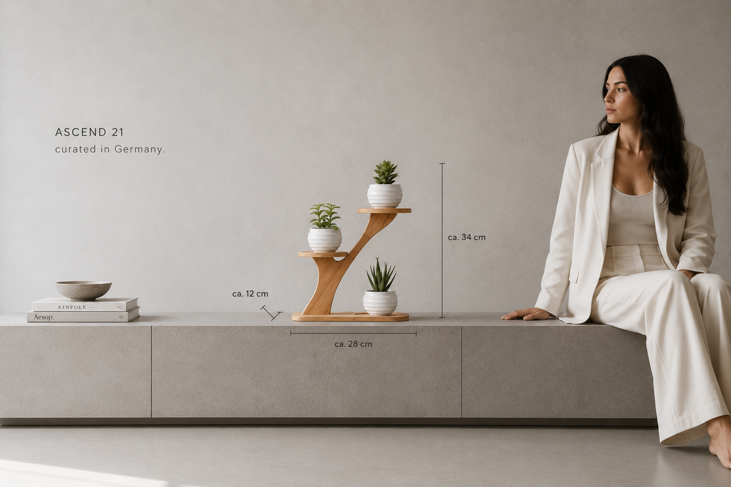 ASCEND 21 Nordic Grove – Bambus Pflanzenständer mit 3 Ebenen – Minimalistisches Pflanzenregal für Sukkulenten, Kakteen & Dekoration – Moderner Blumenständer für Wohnzimmer, Büro & Küche