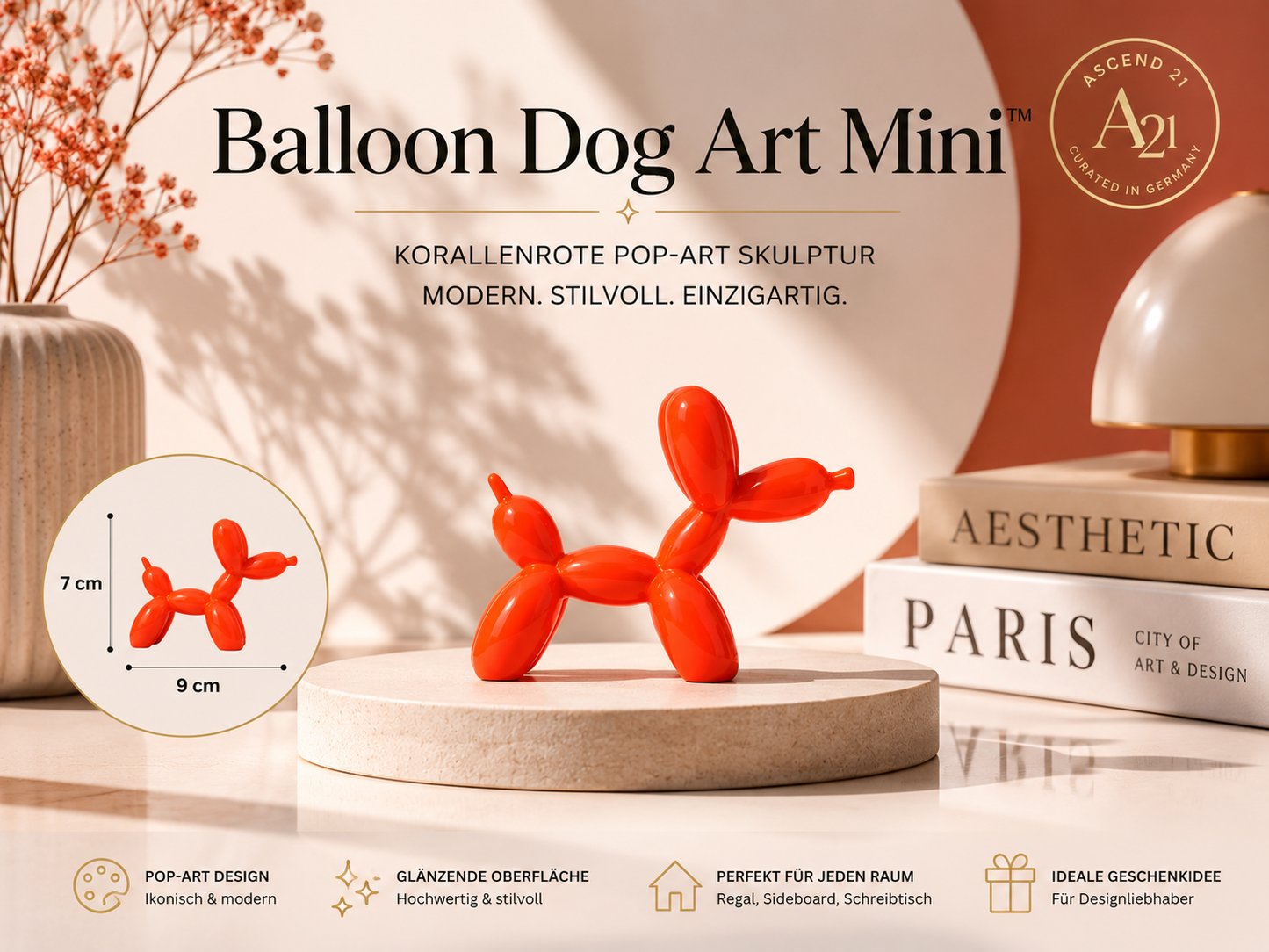 Balloon Dog Art Mini™ Korallenrot – Moderner Design-Akzent für Ihr Zuhause