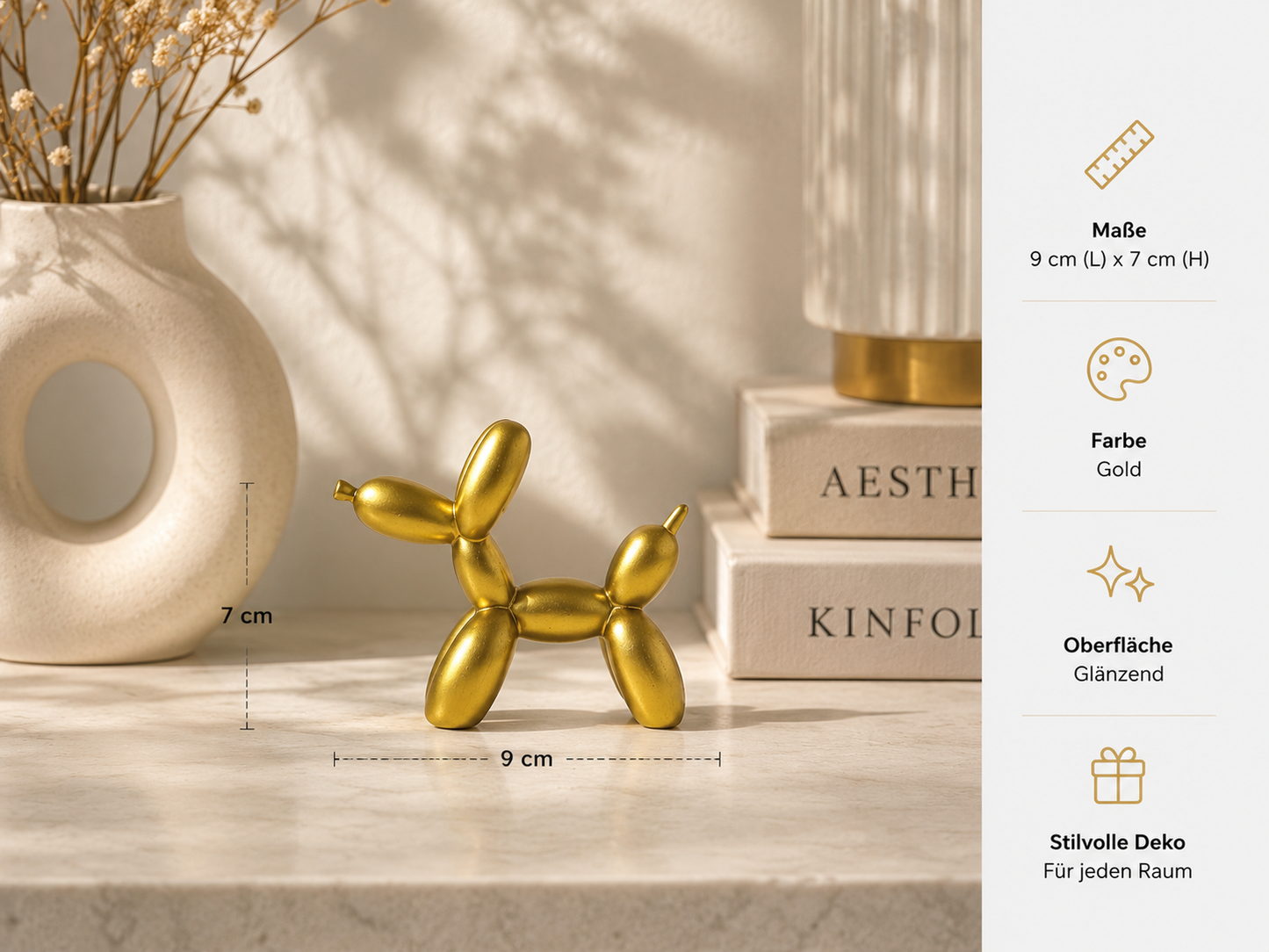AURUM DOG™ Goldene Hunde Skulptur – Moderne Design Deko Figur mit Glänzender Oberfläche, Luxus Wohnaccessoire für Wohnzimmer, Sideboard, Regal & Schreibtisch