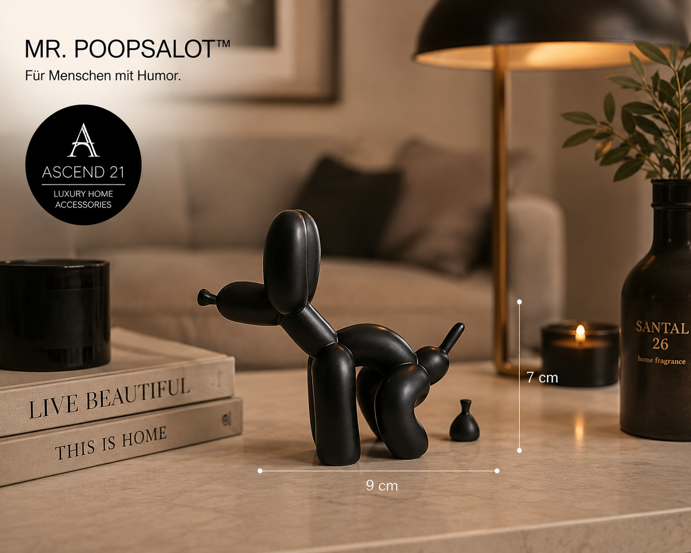 Mr. Poopsalot™ Lustige Hunde Figur mit Häufchen – Schwarze Deko Skulptur für Schreibtisch, Regal & Büro, Witzige Geschenkidee für Hundeliebhaber