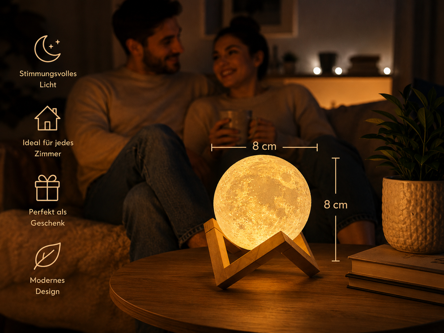 LunaGlow™ Mondlampe – Stimmungsvolle Mondleuchte für Nachttisch, Wohnzimmer & Kinderzimmer | Dekoratives Nachtlicht mit sanftem Licht