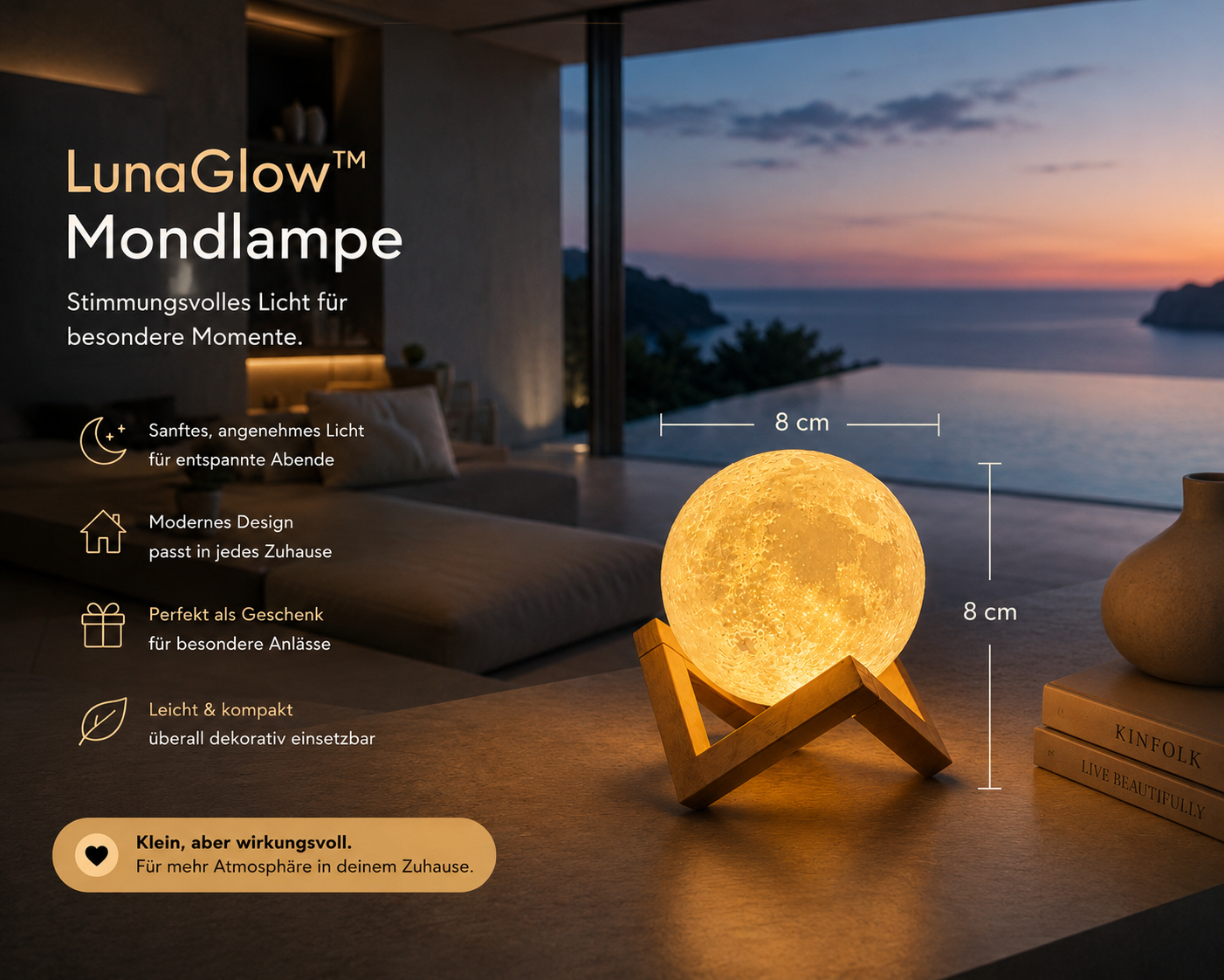 LunaGlow™ Mondlampe – Stimmungsvolle Mondleuchte für Nachttisch, Wohnzimmer & Kinderzimmer | Dekoratives Nachtlicht mit sanftem Licht