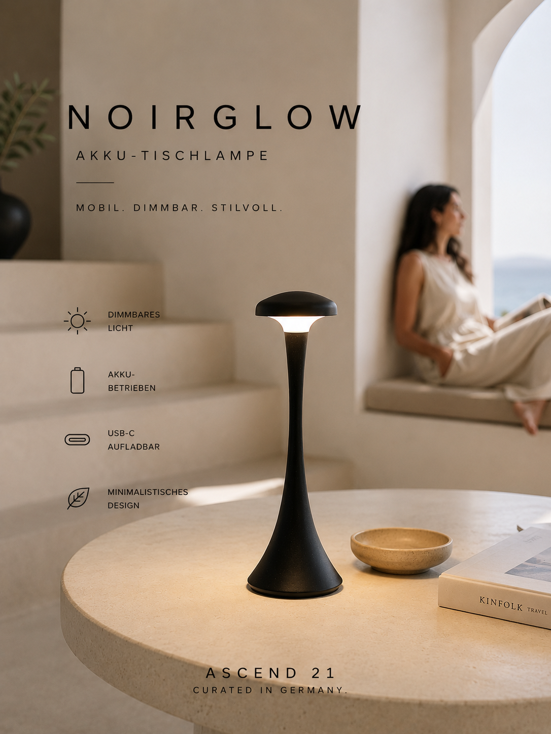 ASCEND 21 NoirGlow – Mobile LED-Tischlampe in Schwarz