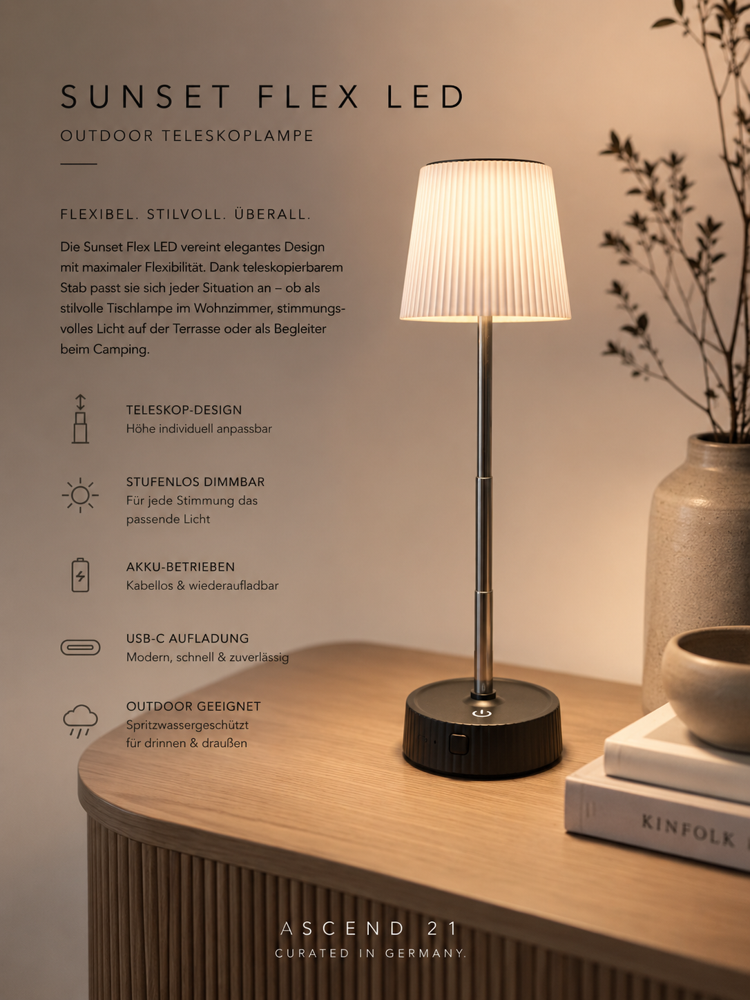 ASCEND 21 Sunset Flex LED – Höhenverstellbare LED-Tischlampe mit Teleskop-Design