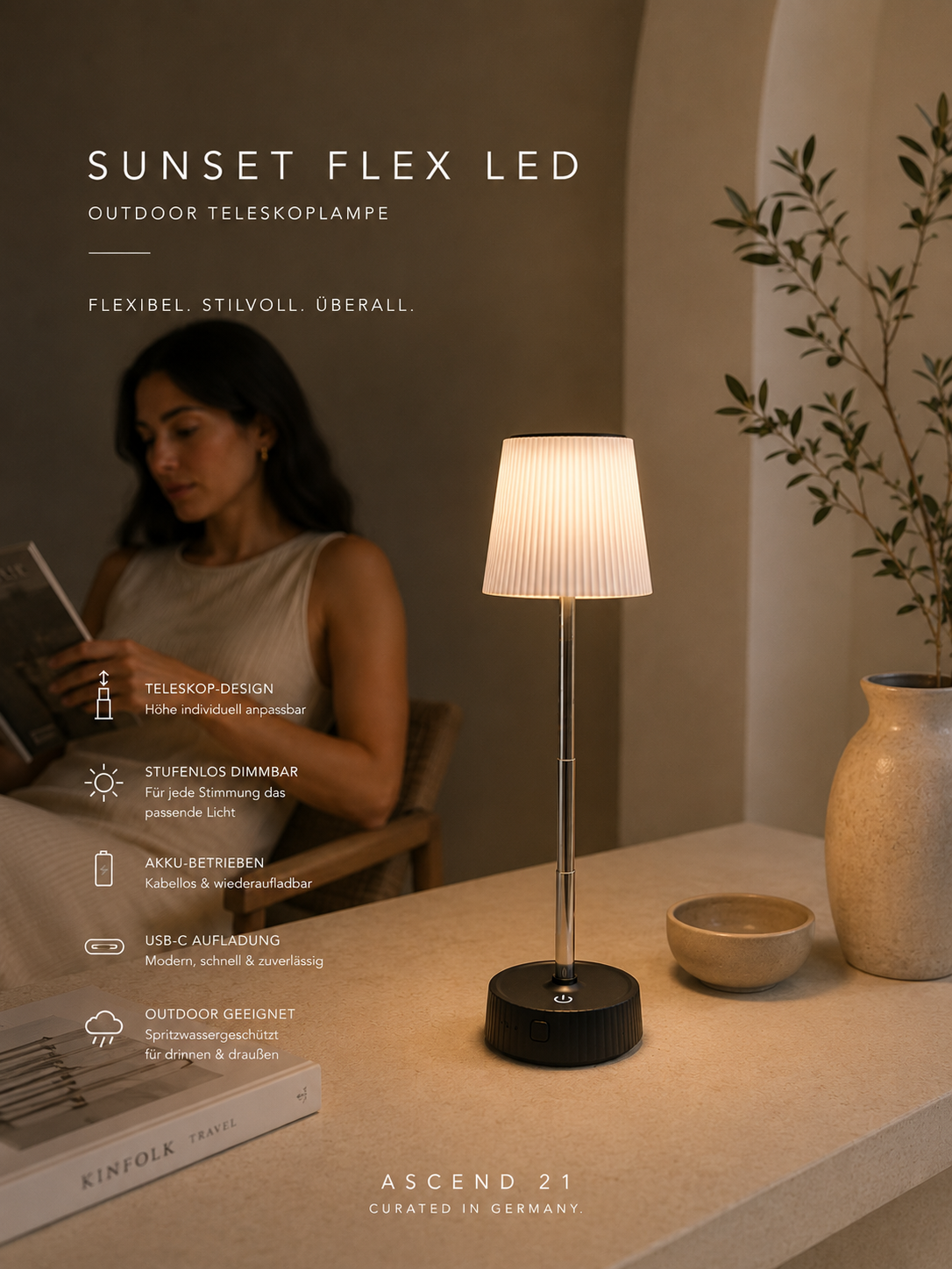 ASCEND 21 Sunset Flex LED – Höhenverstellbare LED-Tischlampe mit Teleskop-Design