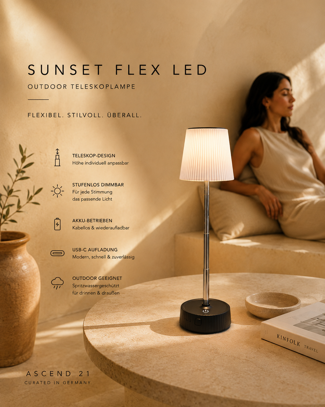 ASCEND 21 Sunset Flex LED – Höhenverstellbare LED-Tischlampe mit Teleskop-Design