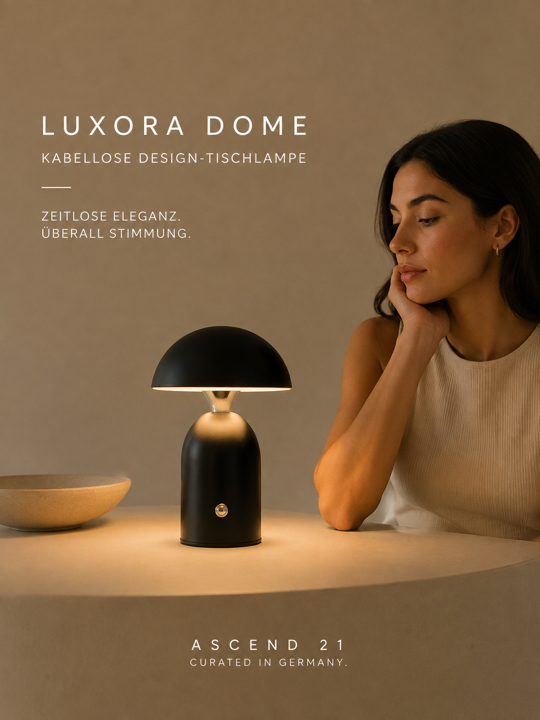 ASCEND 21 Luxora Dome – Mobile Design-Tischlampe in Schwarz