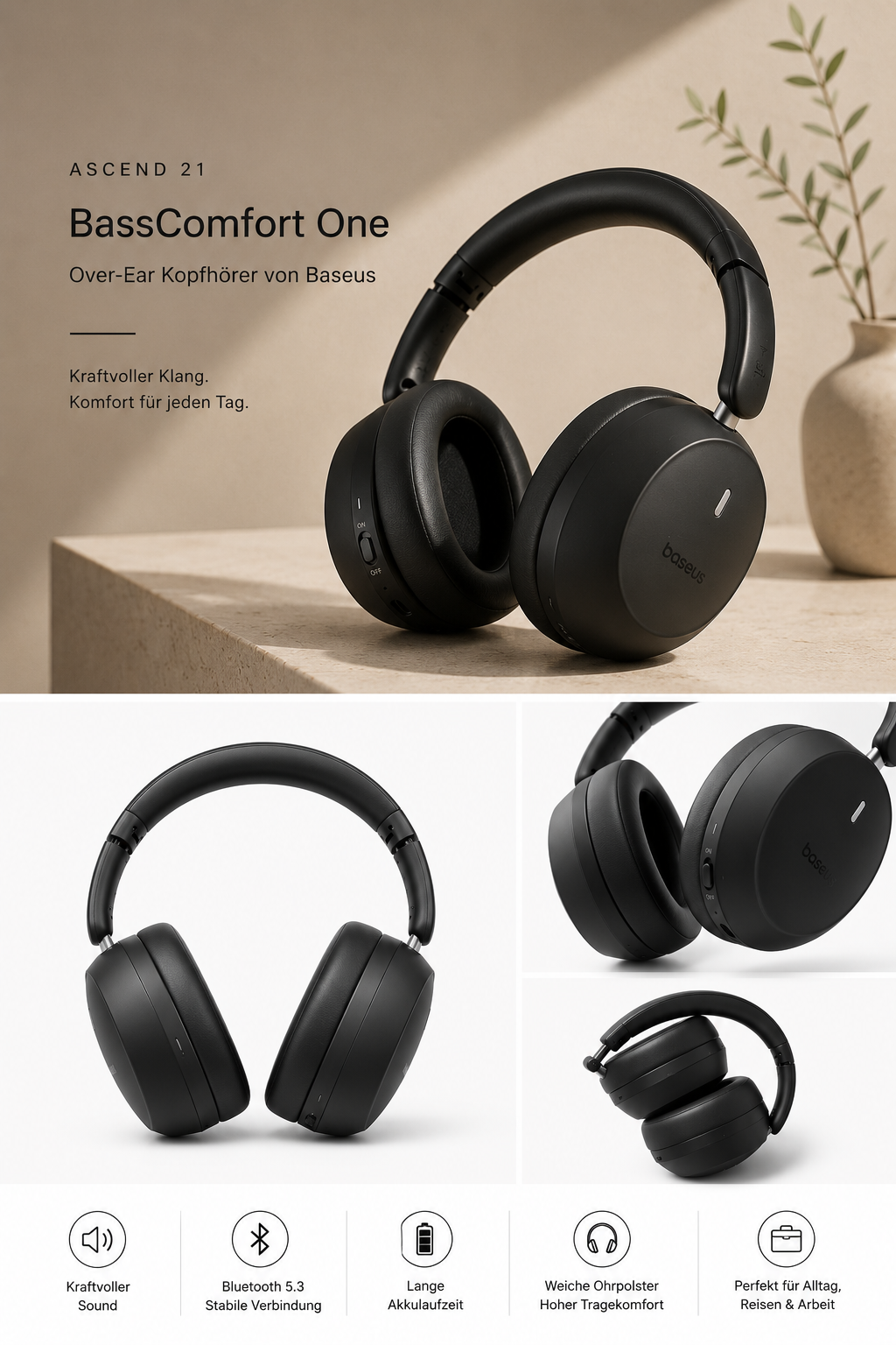 ASCEND 21 BassComfort One – Baseus Over-Ear Bluetooth-Kopfhörer