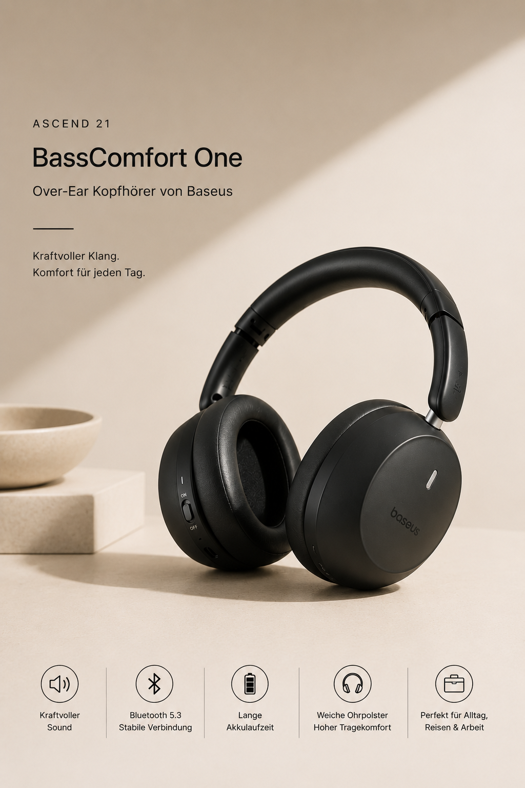 ASCEND 21 BassComfort One – Baseus Over-Ear Bluetooth-Kopfhörer