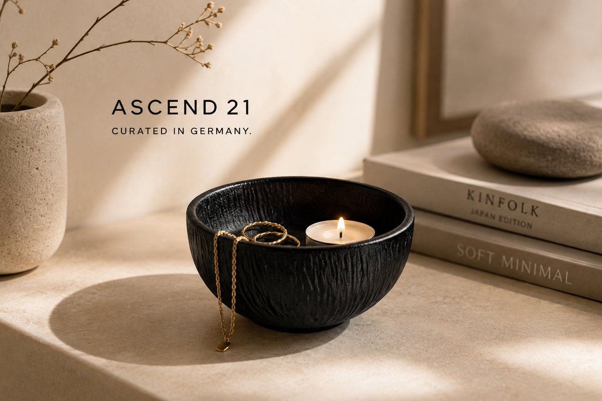 ASCEND 21 Zen Bowl Mini™ Schwarze Deko-Schale im japanischen Stil – kleine Design Schale für Schmuck, Teelichter & Dekoration | Minimalistische Japandi Ablage für Wohnzimmer, Bad & Schlafzimmer