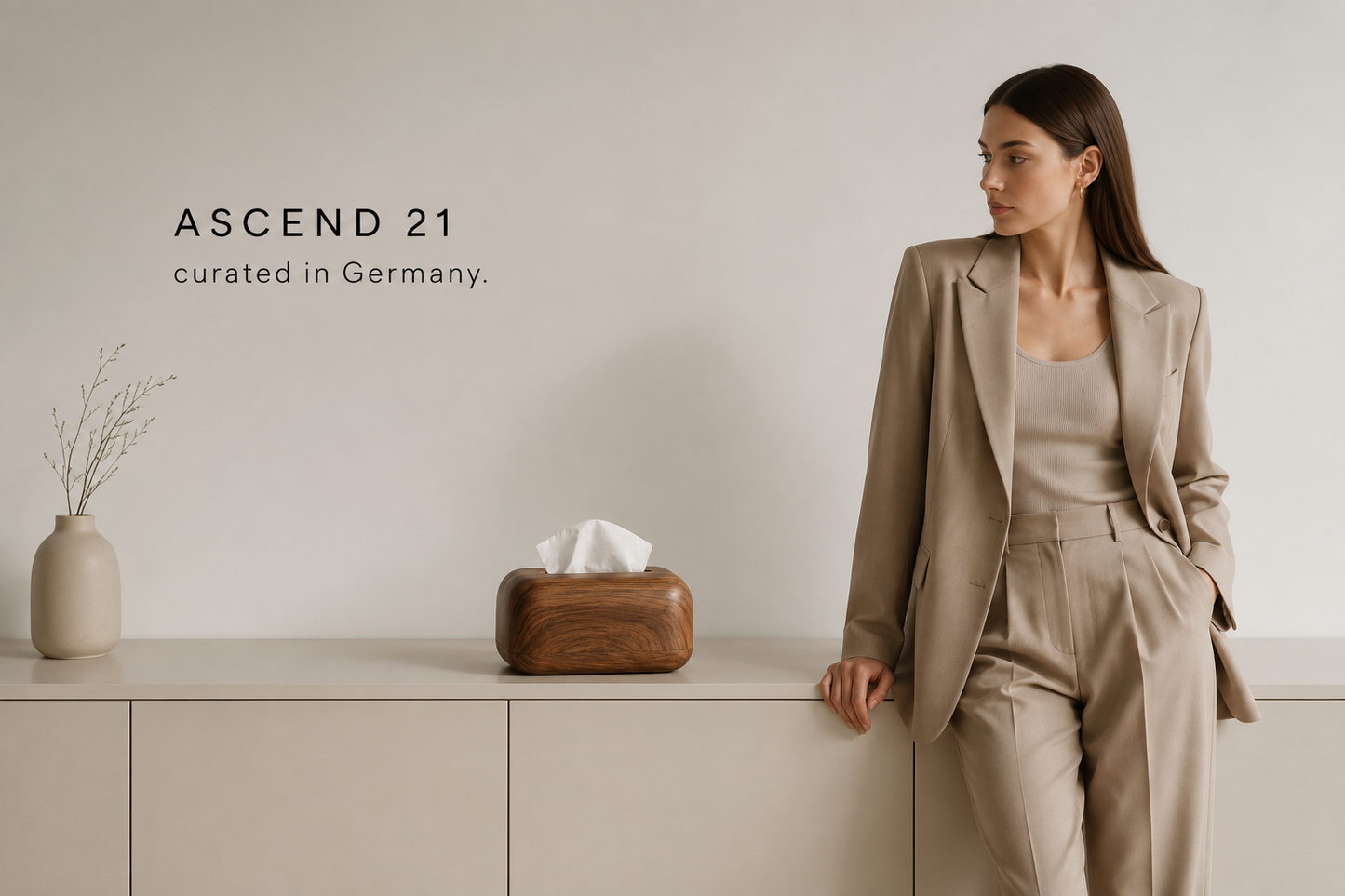 ASCEND 21 Nordic Grain – Taschentuchbox in Holzoptik – Moderner Taschentuchspender für Kosmetiktücher – Minimalistische Tissue Box für Wohnzimmer, Badezimmer, Schlafzimmer & Büro