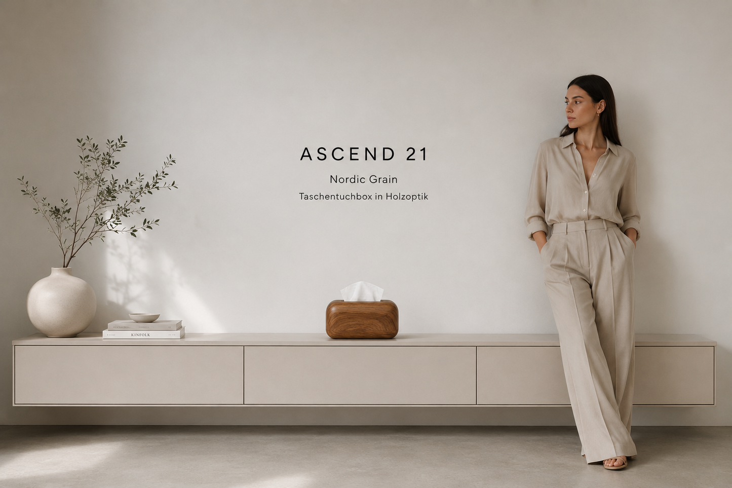 ASCEND 21 Nordic Grain – Taschentuchbox in Holzoptik – Moderner Taschentuchspender für Kosmetiktücher – Minimalistische Tissue Box für Wohnzimmer, Badezimmer, Schlafzimmer & Büro