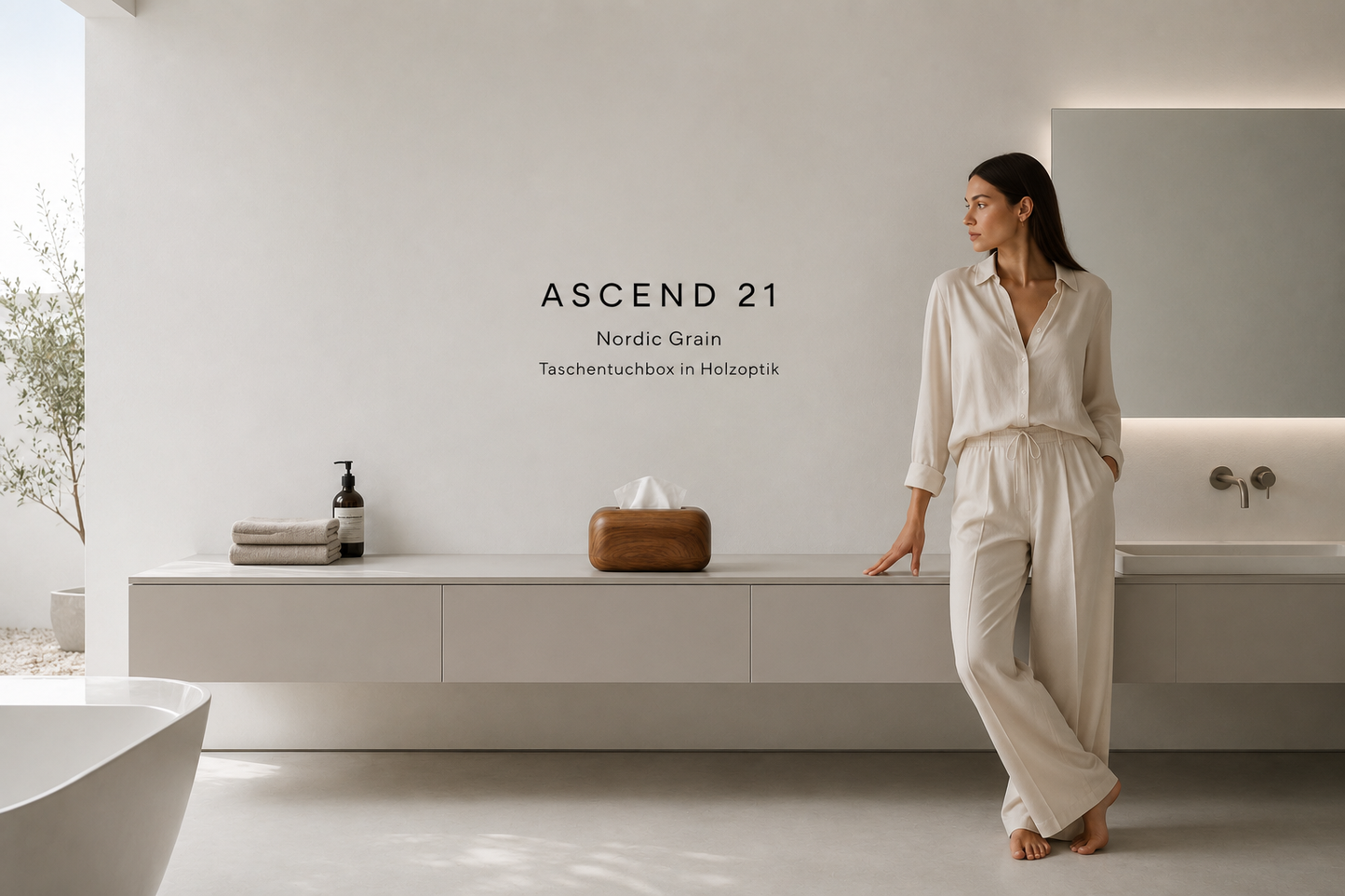 ASCEND 21 Nordic Grain – Taschentuchbox in Holzoptik – Moderner Taschentuchspender für Kosmetiktücher – Minimalistische Tissue Box für Wohnzimmer, Badezimmer, Schlafzimmer & Büro