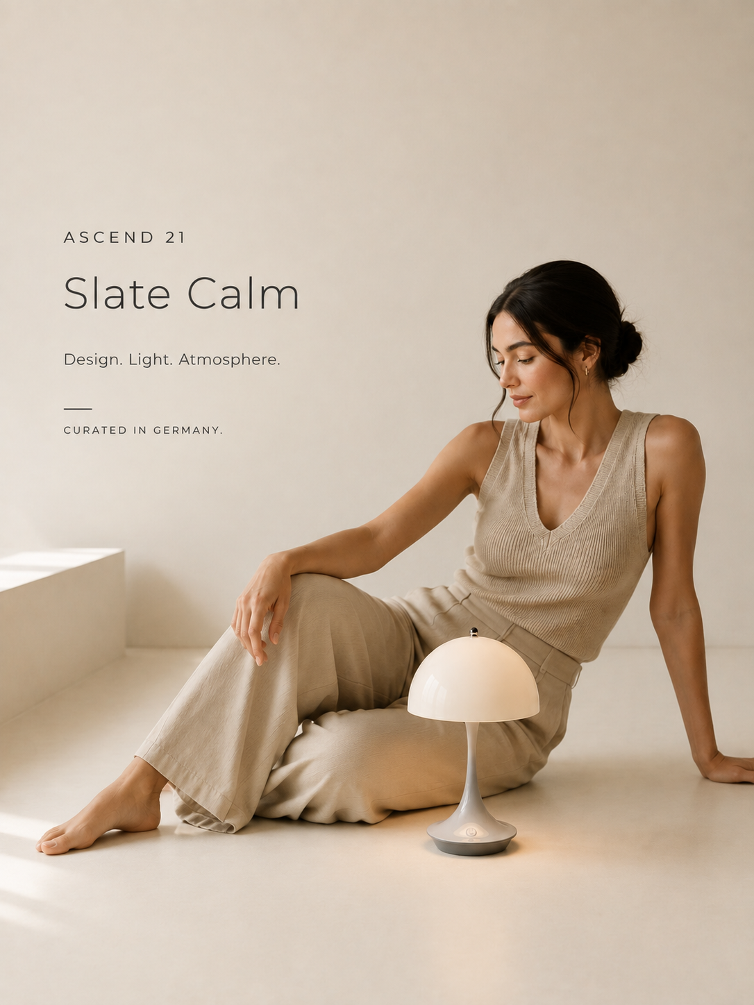 ASCEND 21 Slate Calm LED Pilzlampe Grau – Moderne Design Tischlampe mit 3 Lichtfarben – Dimmbares Stimmungslicht für Wohnzimmer, Schlafzimmer & Nachttisch