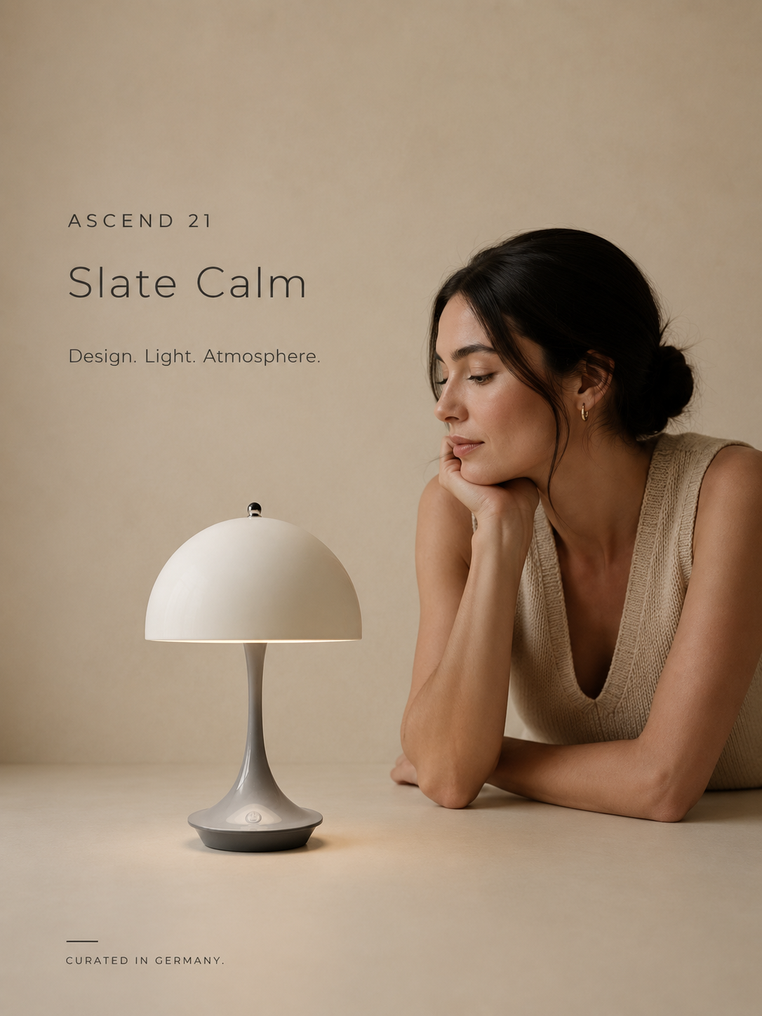 ASCEND 21 Slate Calm LED Pilzlampe Grau – Moderne Design Tischlampe mit 3 Lichtfarben – Dimmbares Stimmungslicht für Wohnzimmer, Schlafzimmer & Nachttisch