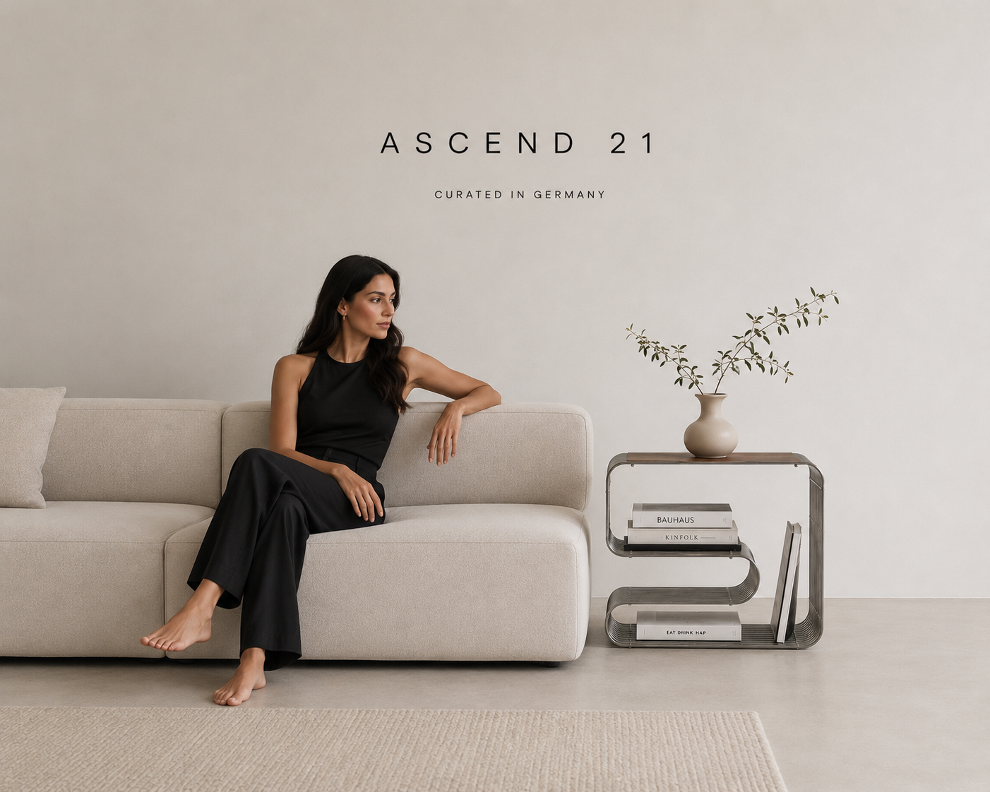 ASCEND 21 Nordic Loop – Moderner Design-Beistelltisch aus Metall – Minimalistischer Sofatisch mit integriertem Bücherregal & Zeitschriftenhalter – Skandinavischer Wohnzimmertisch für Wohnzimmer, Schlafzimmer & Lounge