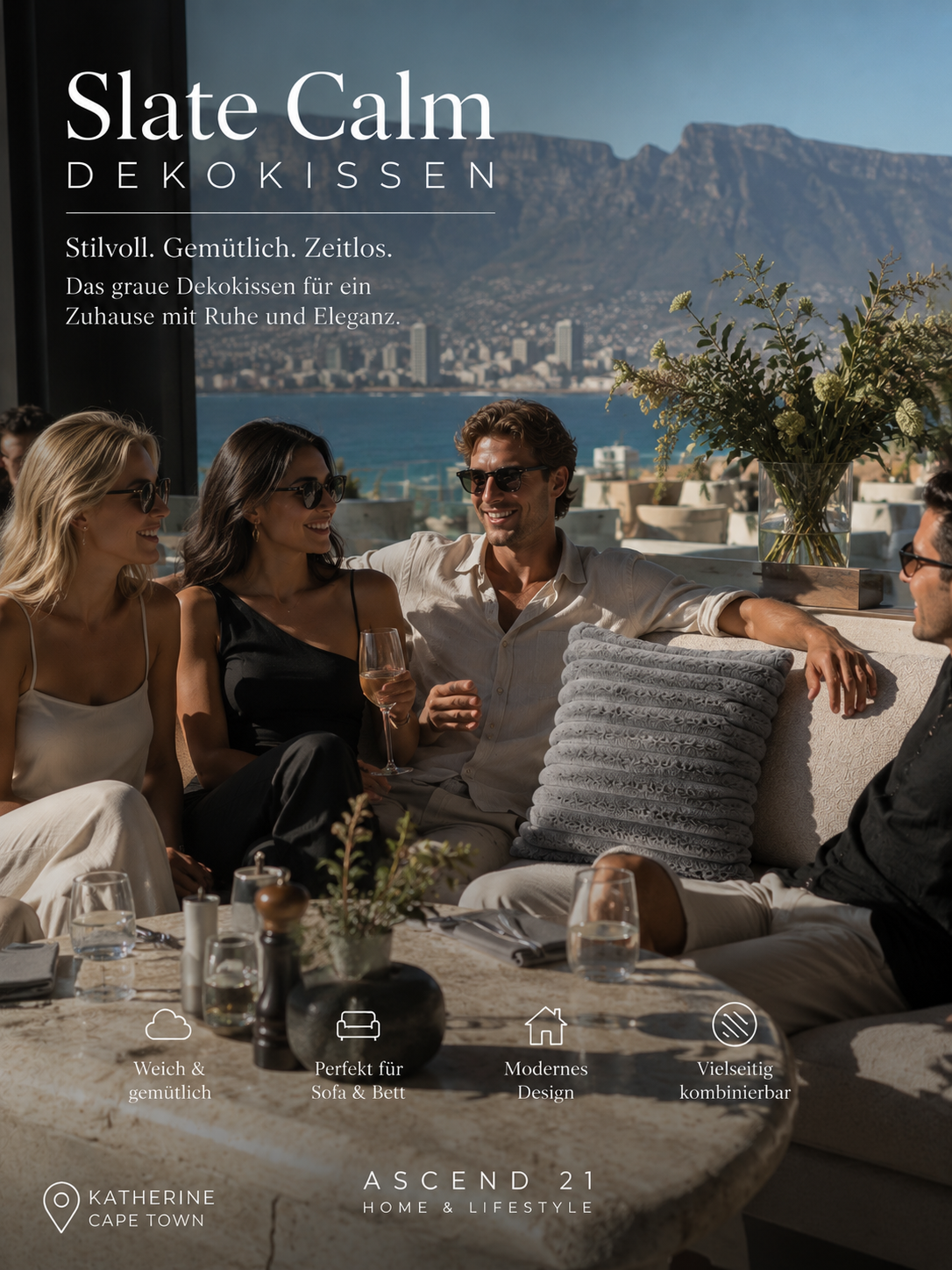 ASCEND 21 Slate Calm Dekokissen Grau – Modernes Sofakissen im minimalistischen Design | Weiches Zierkissen für Wohnzimmer, Schlafzimmer & Lounge | Scandi & Japandi Home Deko Kissen