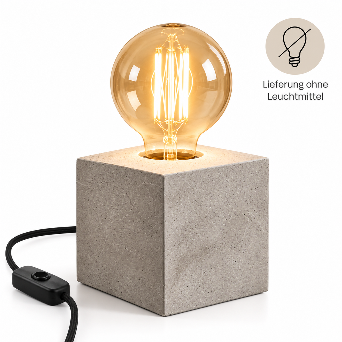 ASCEND 21 CONCRETE CUBE™ Tischlampe in Zementoptik – Minimalistische E27 Designleuchte mit Textilkabel & Schalter – Dekolampe für Wohnzimmer, Schlafzimmer, Sideboard & Schreibtisch