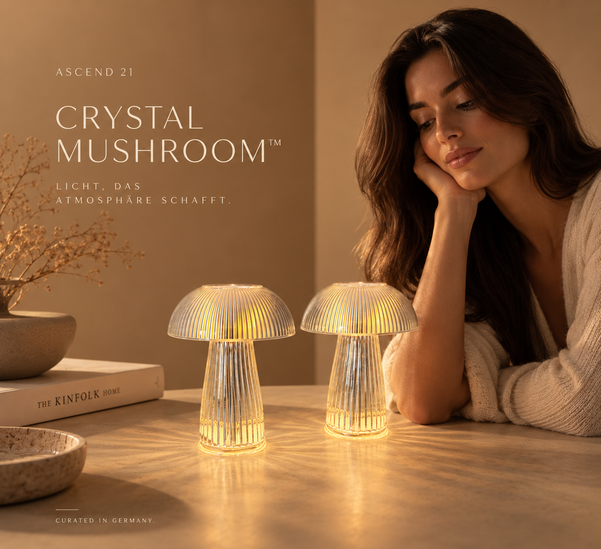 ASCEND 21 CRYSTAL MUSHROOM™ – Transparente LED Design-Tischlampe im modernen Pilzdesign