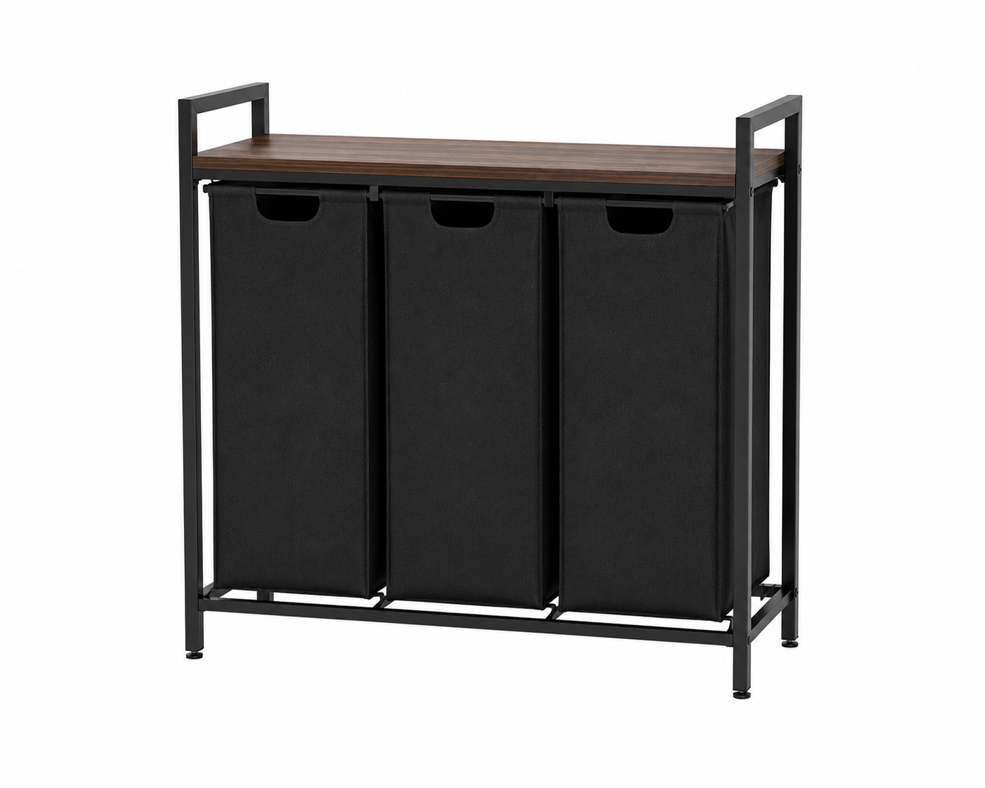 ASCEND 21 Nordic Sort – Wäschekorb mit 3 Fächern und Ablage – Moderner Wäschesammler mit herausnehmbaren Wäschesäcken – Metallgestell & Holzoptik – Platzsparender Wäschesortierer für Bad und Waschküche