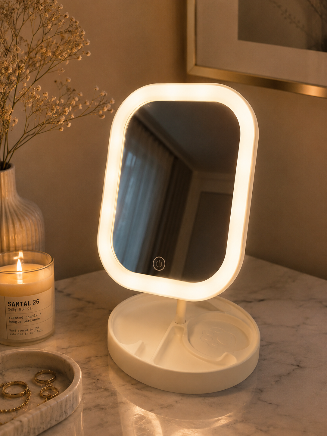 StudioGlow Stand LED Kosmetikspiegel mit Beleuchtung – Großer Schminkspiegel mit Standfuß – Dimmbarer Make-up Spiegel mit verschiedenen Lichtmodi – Wiederaufladbar USB-C – Weiß