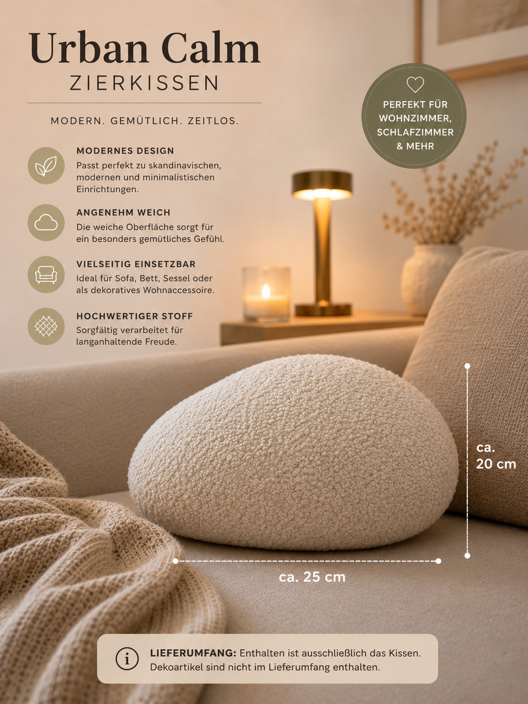 ASCEND 21 Urban Calm Zierkissen – Modernes Dekokissen für Sofa, Bett & Sessel, Weiches Wohnkissen im skandinavischen Design, Kissen für Wohnzimmer & Schlafzimmer