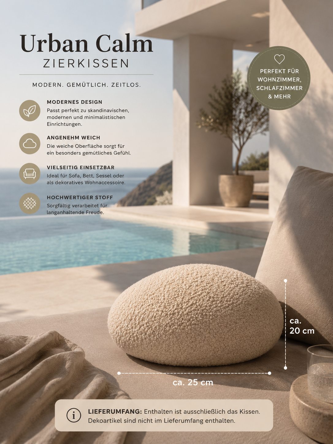 ASCEND 21 Urban Calm Zierkissen – Modernes Dekokissen für Sofa, Bett & Sessel, Weiches Wohnkissen im skandinavischen Design, Kissen für Wohnzimmer & Schlafzimmer
