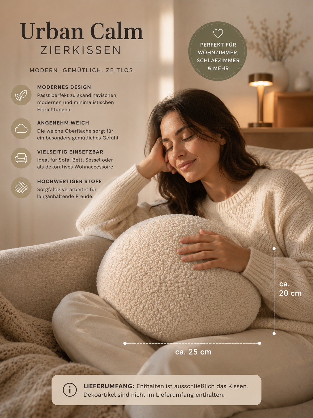 ASCEND 21 Urban Calm Zierkissen – Modernes Dekokissen für Sofa, Bett & Sessel, Weiches Wohnkissen im skandinavischen Design, Kissen für Wohnzimmer & Schlafzimmer